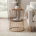 Jaspin Megapap metallic - Mdf side table in golden - walnut color 32x32x44cm.