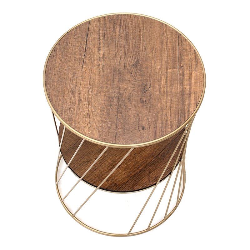 Jaspin Megapap metallic - Mdf side table in golden - walnut color 32x32x44cm.