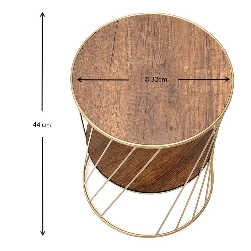 Jaspin Megapap metallic - Mdf side table in golden - walnut color 32x32x44cm.