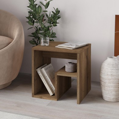 Bon Megapap melamine side table in light walnut color 40x35x40cm.