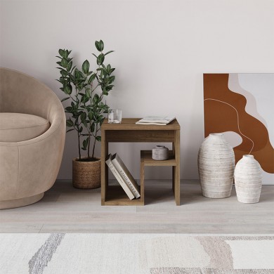 Bon Megapap melamine side table in light walnut color 40x35x40cm.