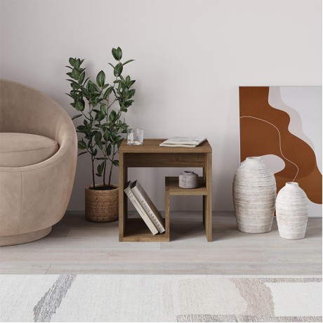 Bon Megapap melamine side table in light walnut color 40x35x40cm.