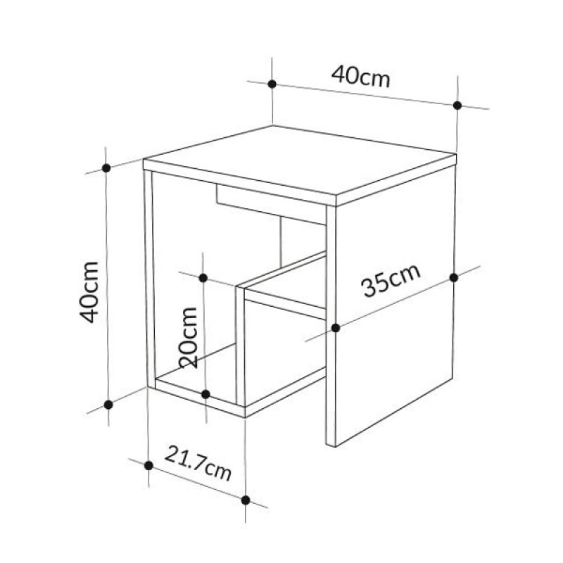 Bon Megapap melamine side table in light walnut color 40x35x40cm.