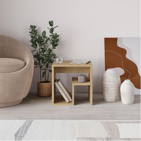 Bon Megapap melamine side table in oak color 40x35x40cm.