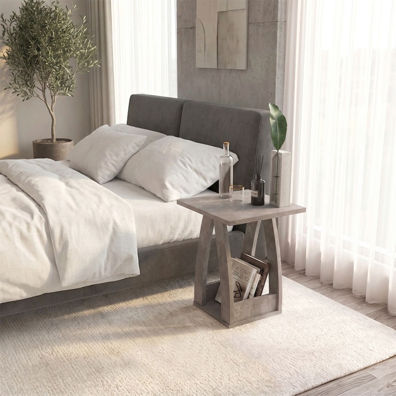 Τραπεζάκι βοηθητικό - Κομοδίνο Deros Megapap χρώμα γκρι σκυροδέματος 45x45x56εκ.