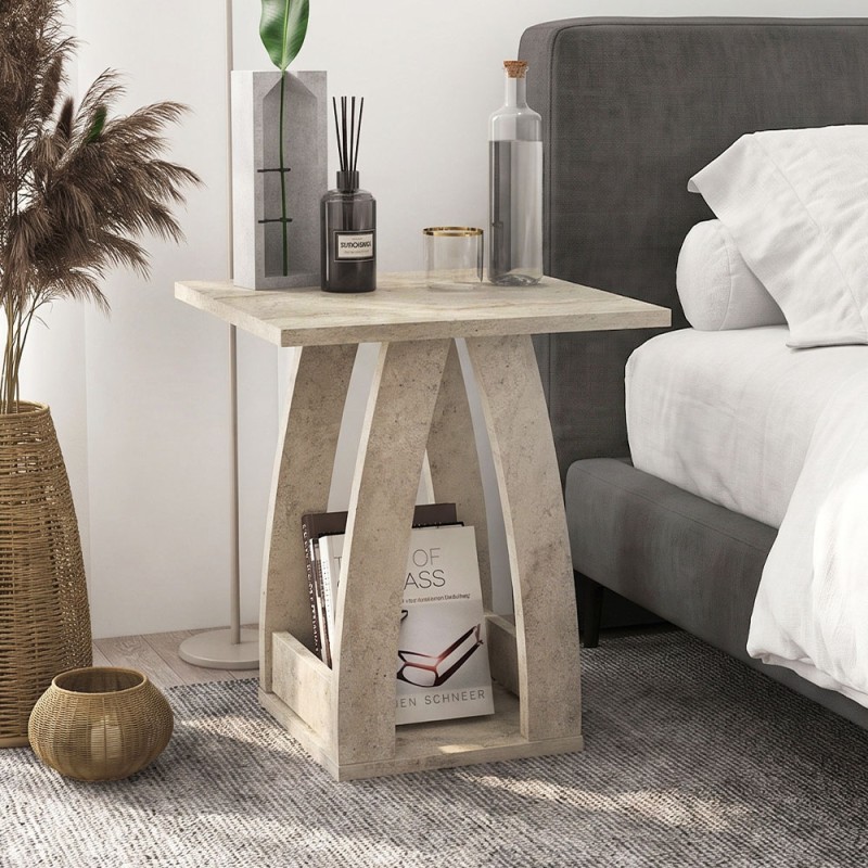 Τραπεζάκι βοηθητικό - Κομοδίνο Deros Megapap χρώμα travertine 45x45x56εκ.
