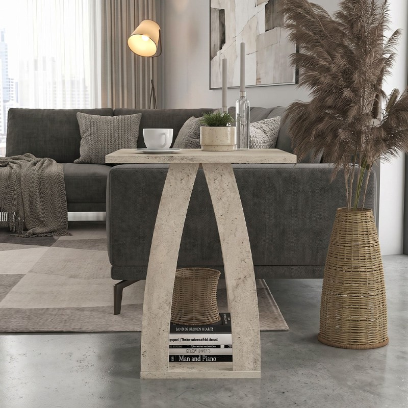 Τραπεζάκι βοηθητικό - Κομοδίνο Deros Megapap χρώμα travertine 45x45x56εκ.