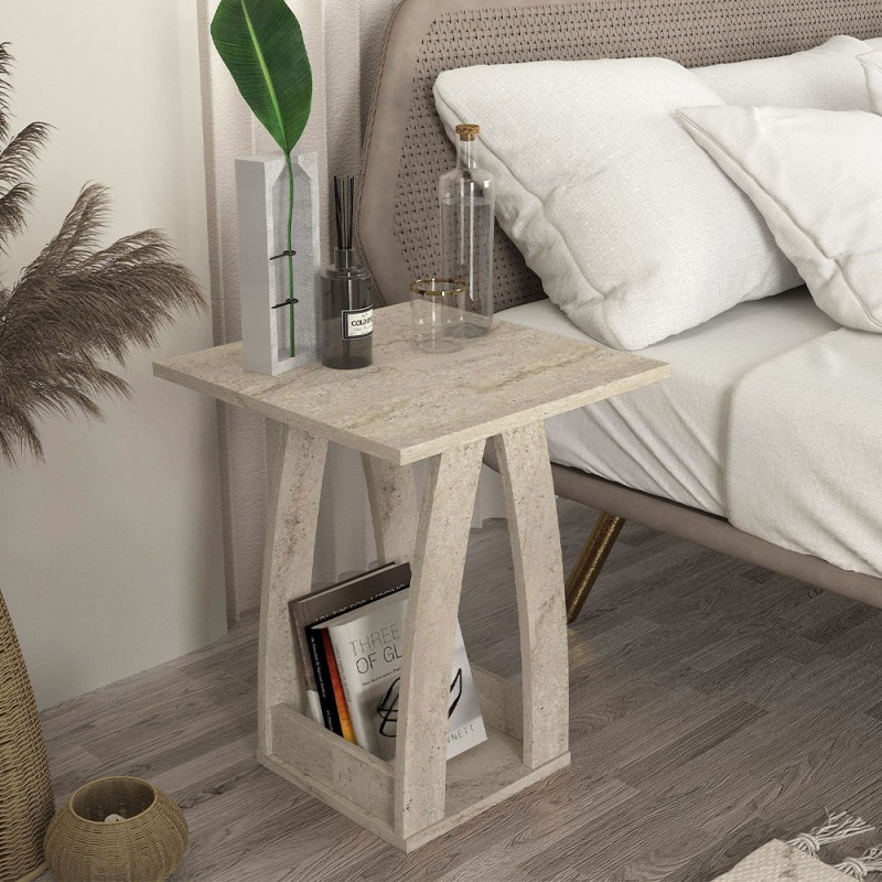 Τραπεζάκι βοηθητικό - Κομοδίνο Deros Megapap χρώμα travertine 45x45x56εκ.