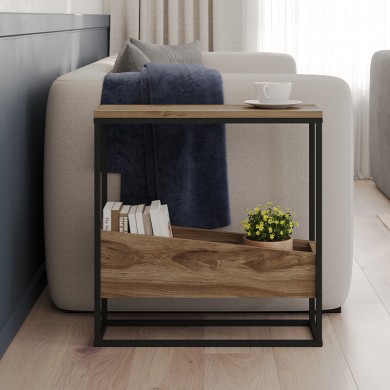 Lido Megapap melamine side table in walnut Ud color 60x22x62cm.