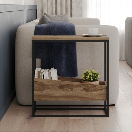 Lido Megapap melamine side table in walnut Ud color 60x22x62cm.