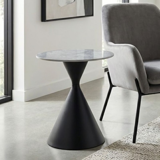 Logan Megapap sintered stone - metal side table in grey marble effect and black color Ø50x56cm.