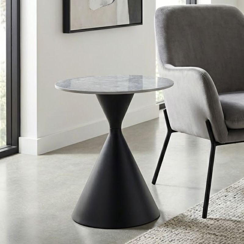 Logan Megapap sintered stone - metal side table in grey marble effect and black color Ø50x56cm.