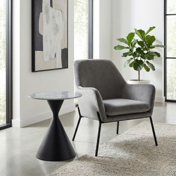 Τραπεζάκι βοηθητικό Logan Megapap sintered stone - μέταλλο χρώμα γκρι εφέ μαρμάρου - μαύρο Ø50x56εκ.