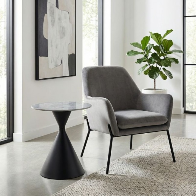 Logan Megapap sintered stone - metal side table in grey marble effect and black color Ø50x56cm.