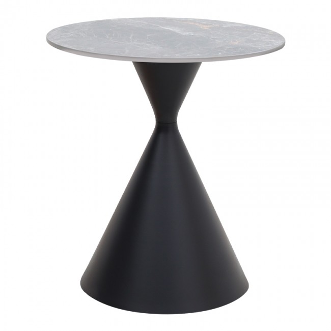 Logan Megapap sintered stone - metal side table in grey marble effect and black color Ø50x56cm.