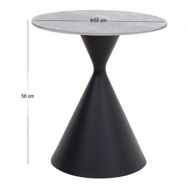 Logan Megapap sintered stone - metal side table in grey marble effect and black color Ø50x56cm.