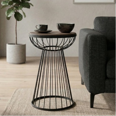 Mantare Megapap metallic - Mdf side table in walnut - black color 35x35x58cm.