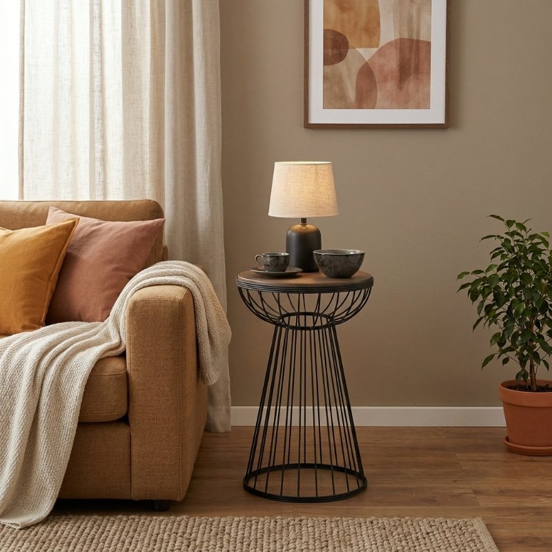 Mantare Megapap metallic - Mdf side table in walnut - black color 35x35x58cm.