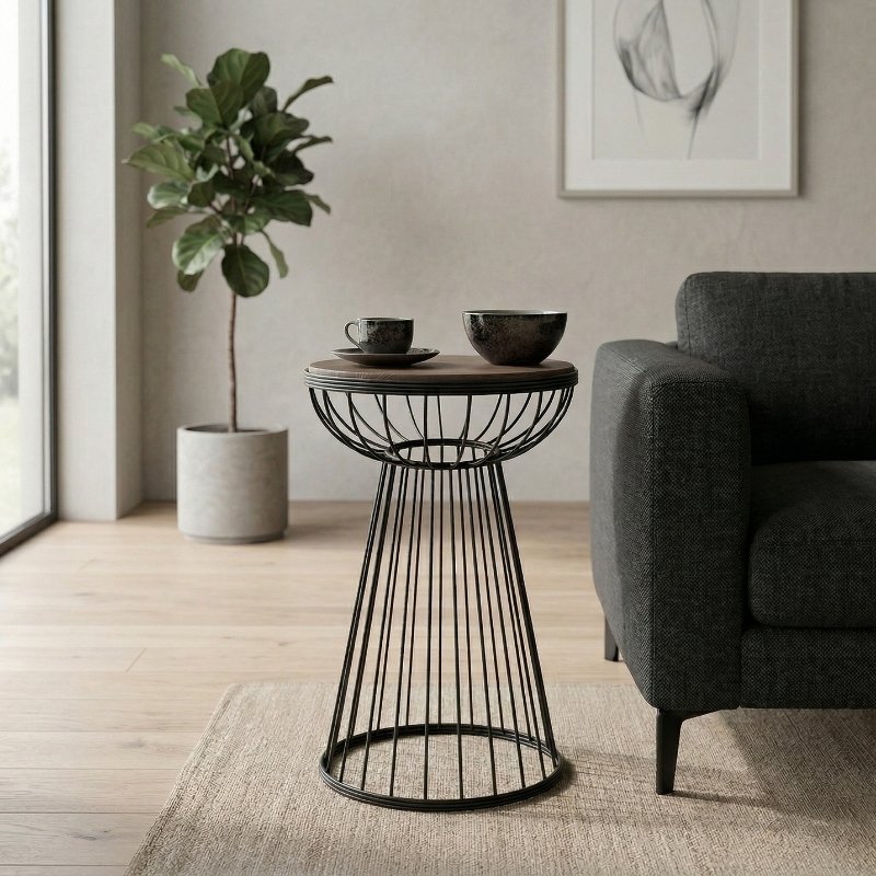 Mantare Megapap metallic - Mdf side table in walnut - black color 35x35x58cm.