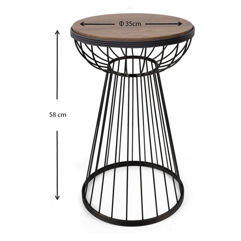 Mantare Megapap metallic - Mdf side table in walnut - black color 35x35x58cm.