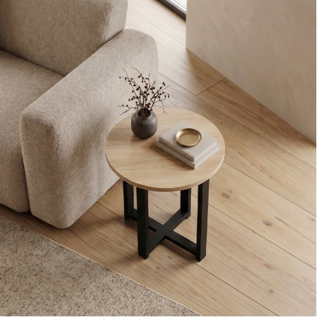 Mesa Megapap melamine side table in sapphire oak color Ø45x50cm.