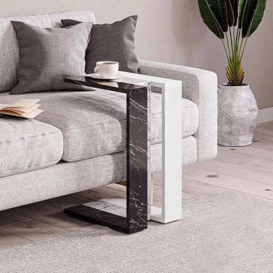 Muju Megapap melamine side table in black/white marble effect - white color 30x40x57cm.