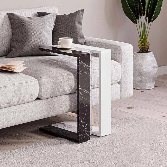 Muju Megapap melamine side table in black/white marble effect - white color 30x40x57cm.