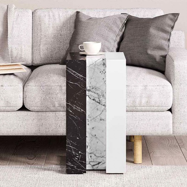 Muju Megapap melamine side table in black/white marble effect - white color 30x40x57cm.