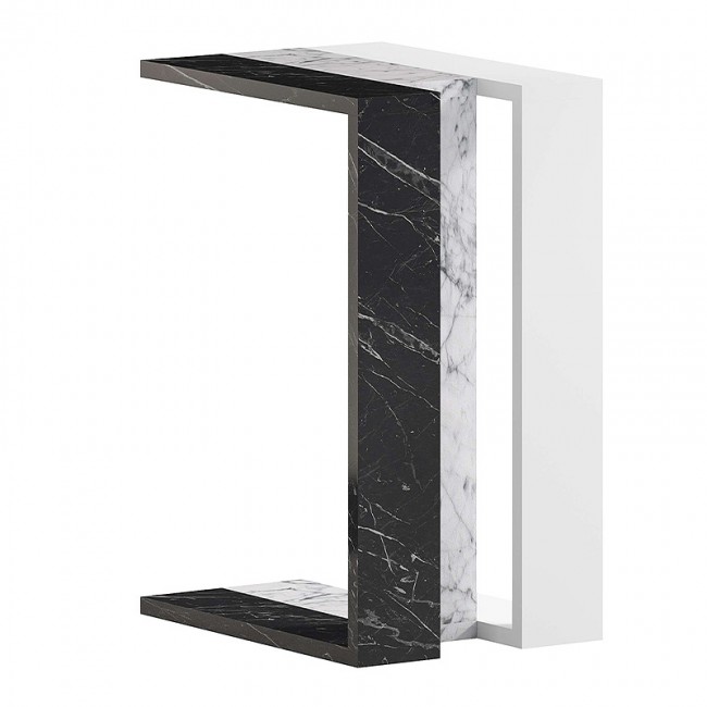 Muju Megapap melamine side table in black/white marble effect - white color 30x40x57cm.