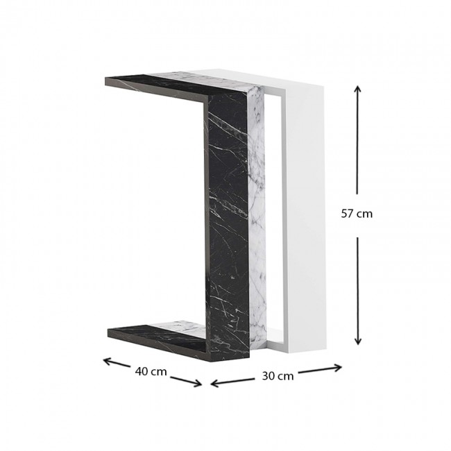 Muju Megapap melamine side table in black/white marble effect - white color 30x40x57cm.