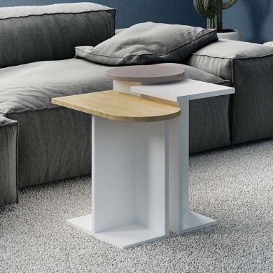 Mund Megapap melamine side table in light mocha/natural beech/white color 50x27x46cm.