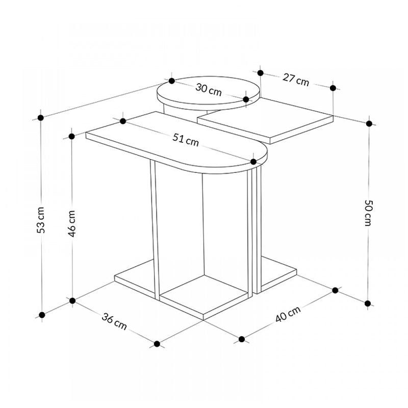 Mund Megapap melamine side table in light mocha/natural beech/white color 50x27x46cm.