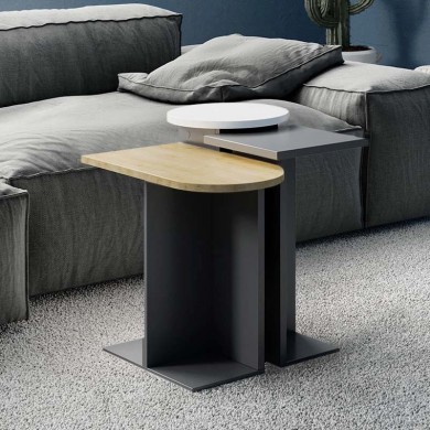 Mund Megapap melamine side table in natural beech/anthracite/white color 50x27x46cm.