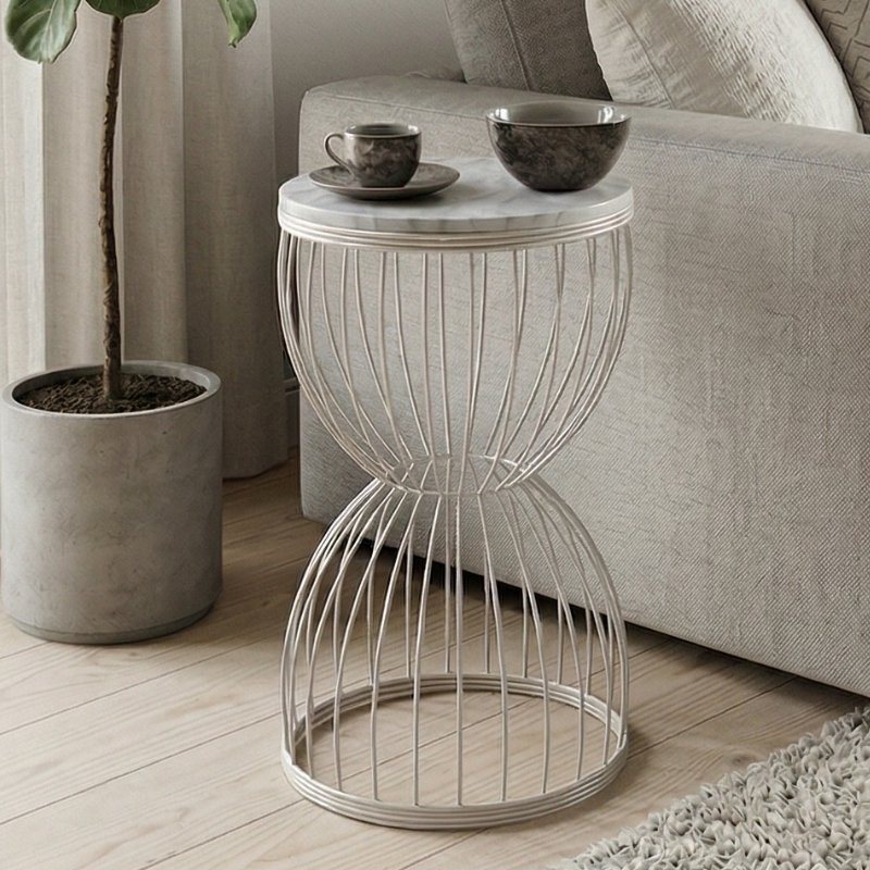 Pino Megapap metallic - Mdf side table in white - white marble effect color 35x35x58cm.