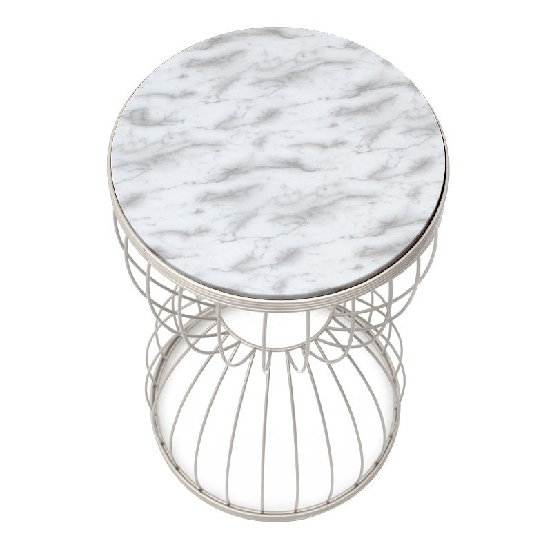Pino Megapap metallic - Mdf side table in white - white marble effect color 35x35x58cm.