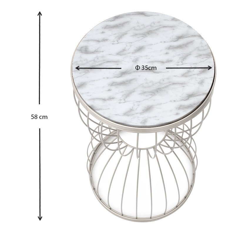 Pino Megapap metallic - Mdf side table in white - white marble effect color 35x35x58cm.