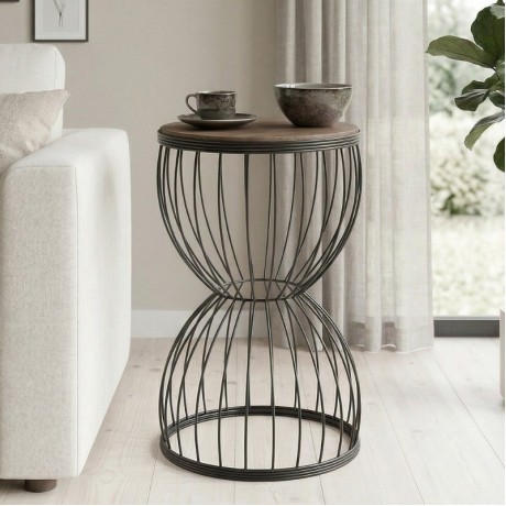 Pino Megapap metallic - Mdf side table in walnut - black color 35x35x58cm.
