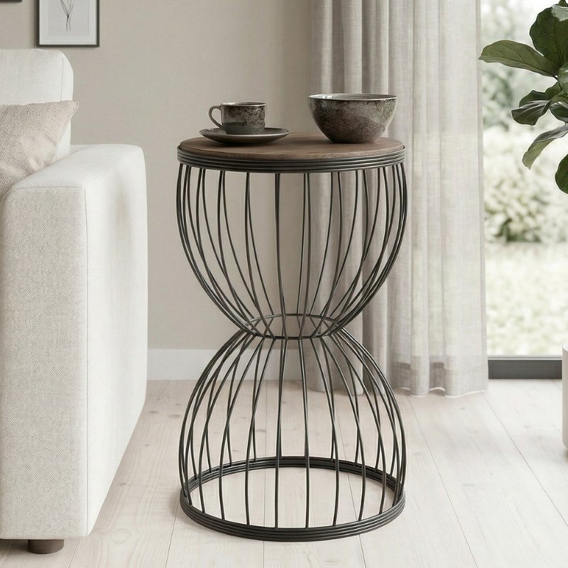 Pino Megapap metallic - Mdf side table in walnut - black color 35x35x58cm.