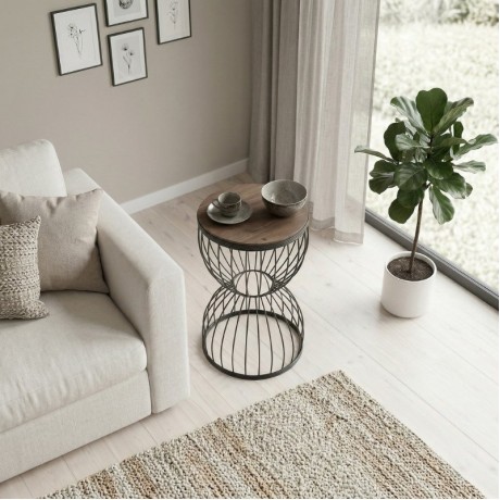 Pino Megapap metallic - Mdf side table in walnut - black color 35x35x58cm.