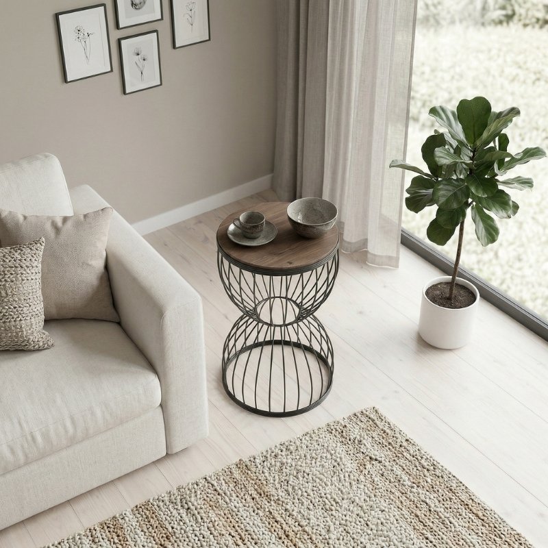 Pino Megapap metallic - Mdf side table in walnut - black color 35x35x58cm.