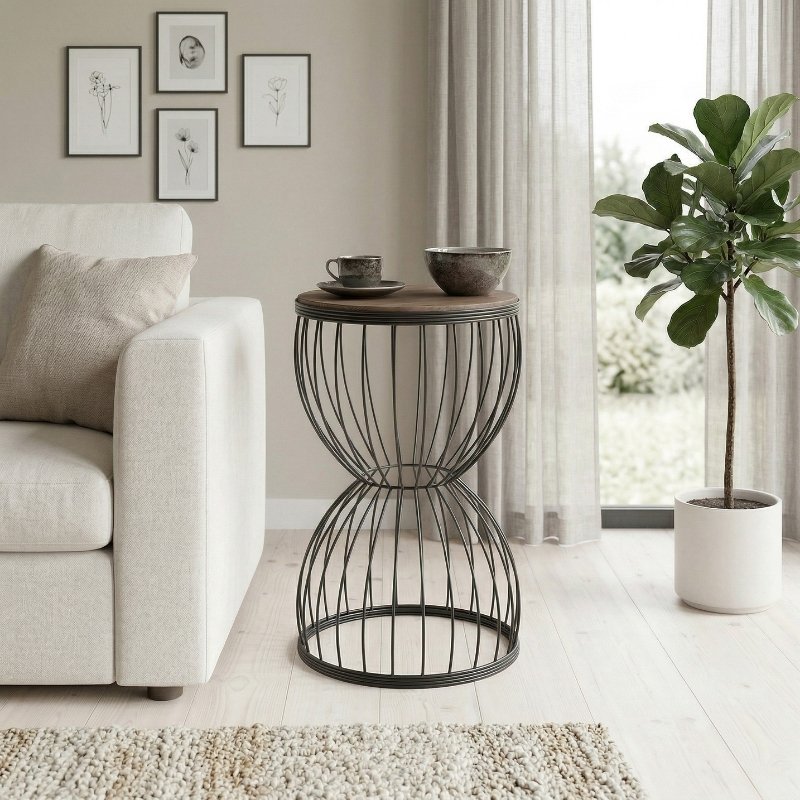 Pino Megapap metallic - Mdf side table in walnut - black color 35x35x58cm.