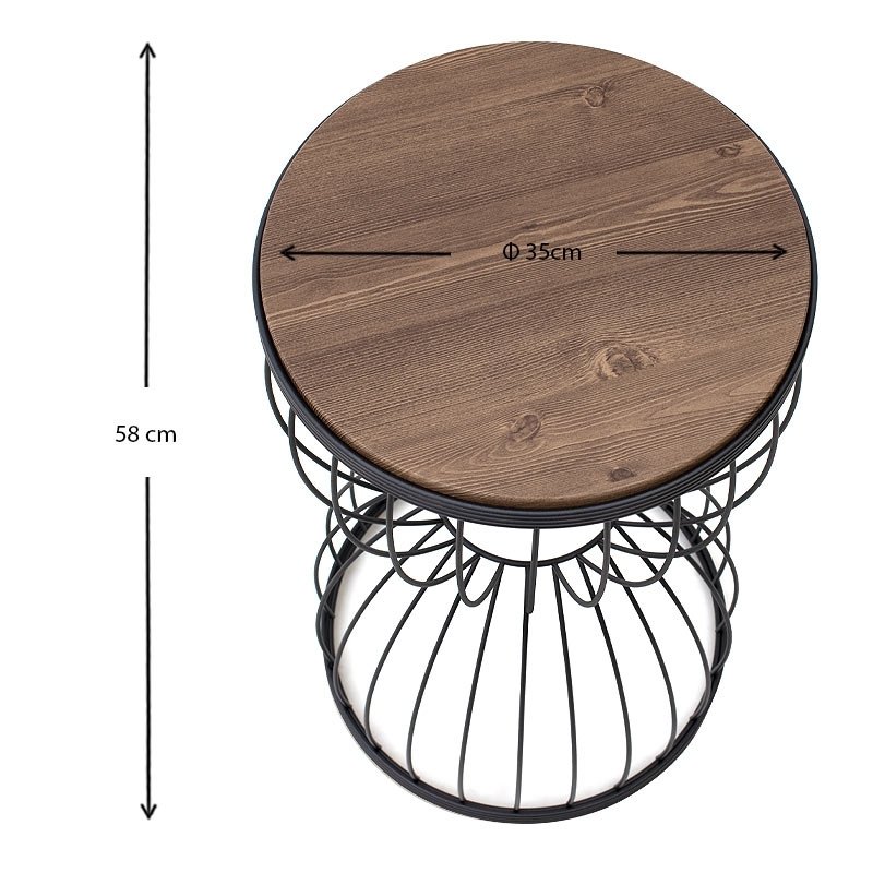 Pino Megapap metallic - Mdf side table in walnut - black color 35x35x58cm.