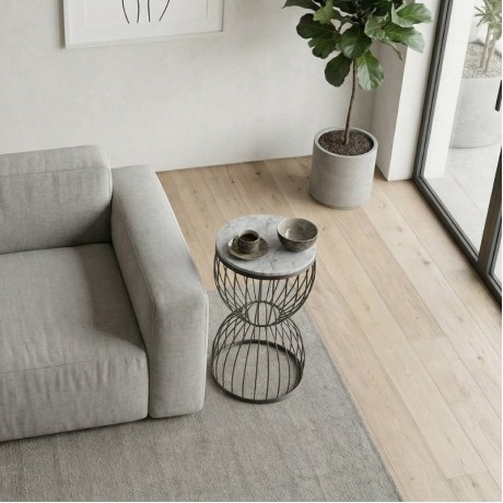 Pino Megapap metallic - Mdf side table in black - white marble effect color 35x35x58cm.