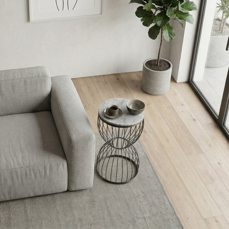 Pino Megapap metallic - Mdf side table in black - white marble effect color 35x35x58cm.