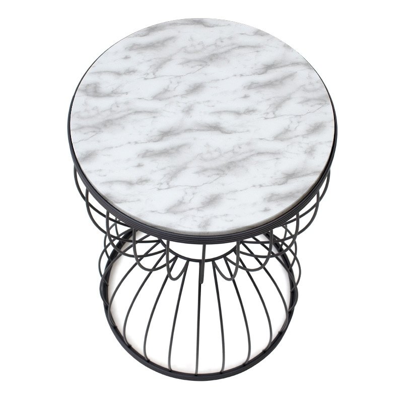 Pino Megapap metallic - Mdf side table in black - white marble effect color 35x35x58cm.