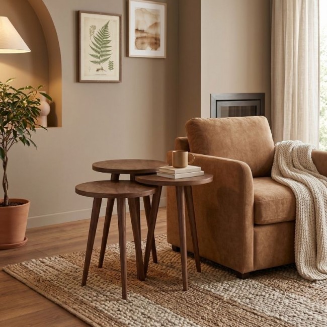 Τραπεζάκι βοηθητικό σετ 3 τμχ Cruz Megapap χρώμα καρυδί Ø33x46εκ.