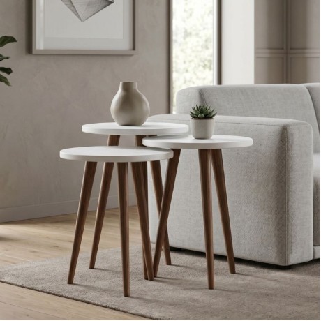 Cruz Megapap melamine side table 3 pieces in white color Ø33x46cm.