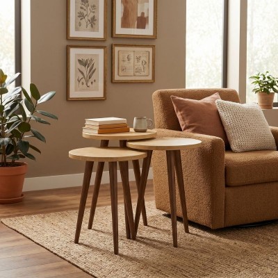 Τραπεζάκι βοηθητικό σετ 3 τμχ Cruz Megapap χρώμα sapphire oak Ø33x46εκ.