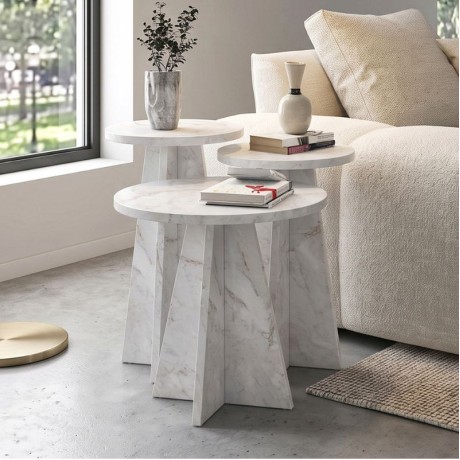 Podel Megapap melamine side table 3 pieces in white marble effect color Ø29,6x52,1cm.