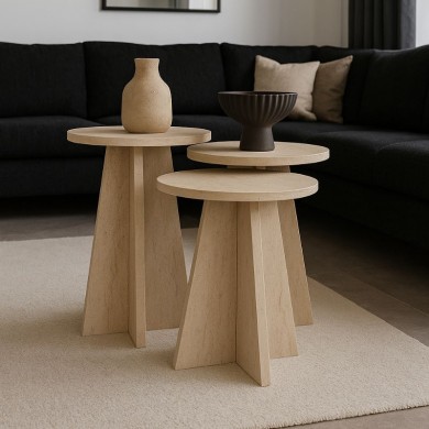 Podel Megapap melamine side table 3 pieces in travertine color Ø29,6x52,1cm.